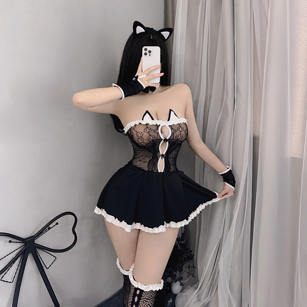 오픈망사 고양이 메이드 코스프레