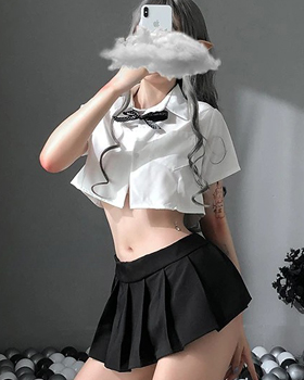 일본 교복 크롭 세라복 플리츠 미니스커트 코스프레 세트